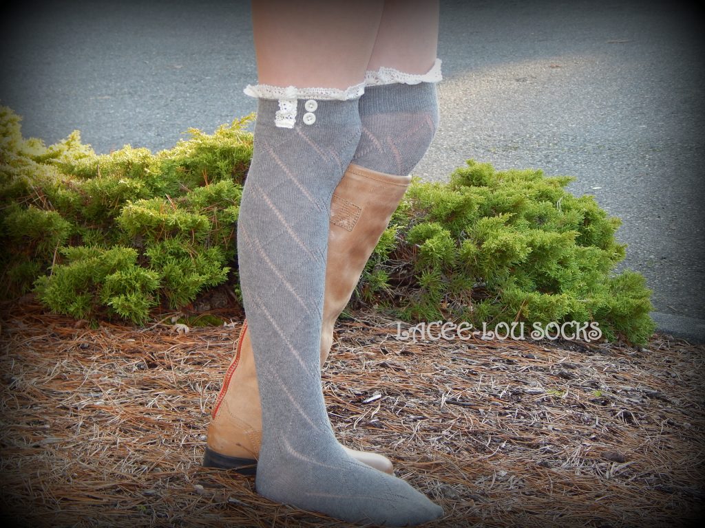 GRAY diamond knit lace boot cuffs