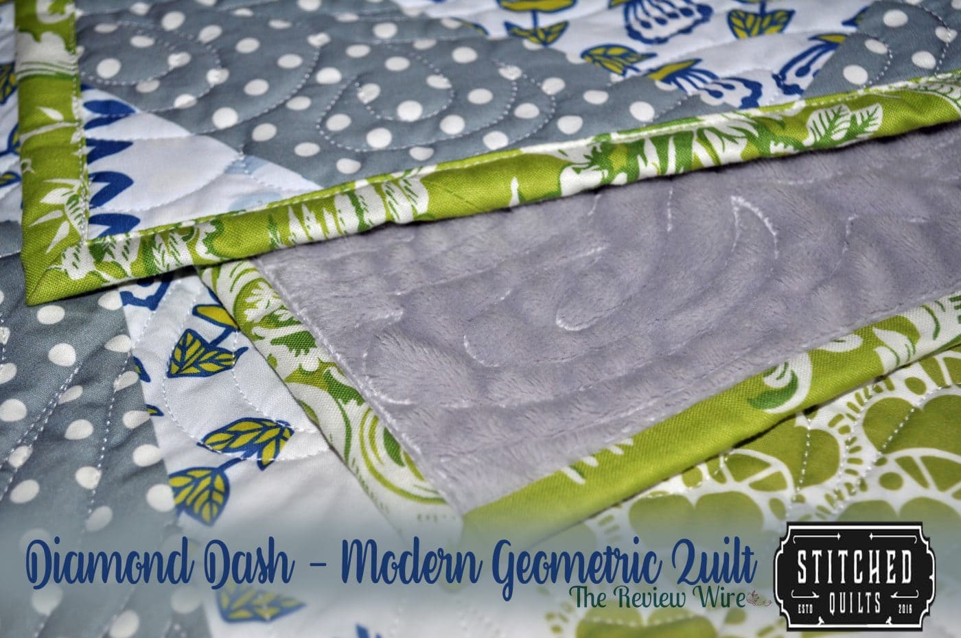 Diamond Dash - Modern Geometric Quilt_Green and Gray