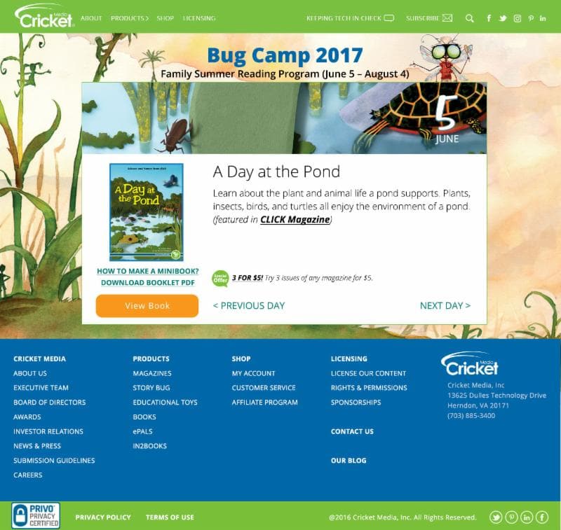 Bug Camp 2017: A Free Online Summer Reading Program