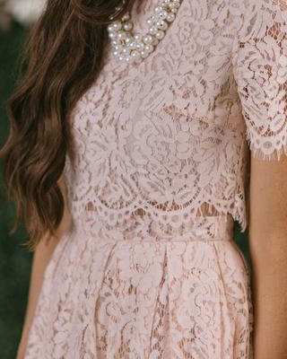 Fleur Blush Pink Lace Midi Dress