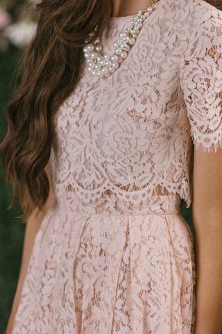 Fleur Blush Pink Lace Midi Dress