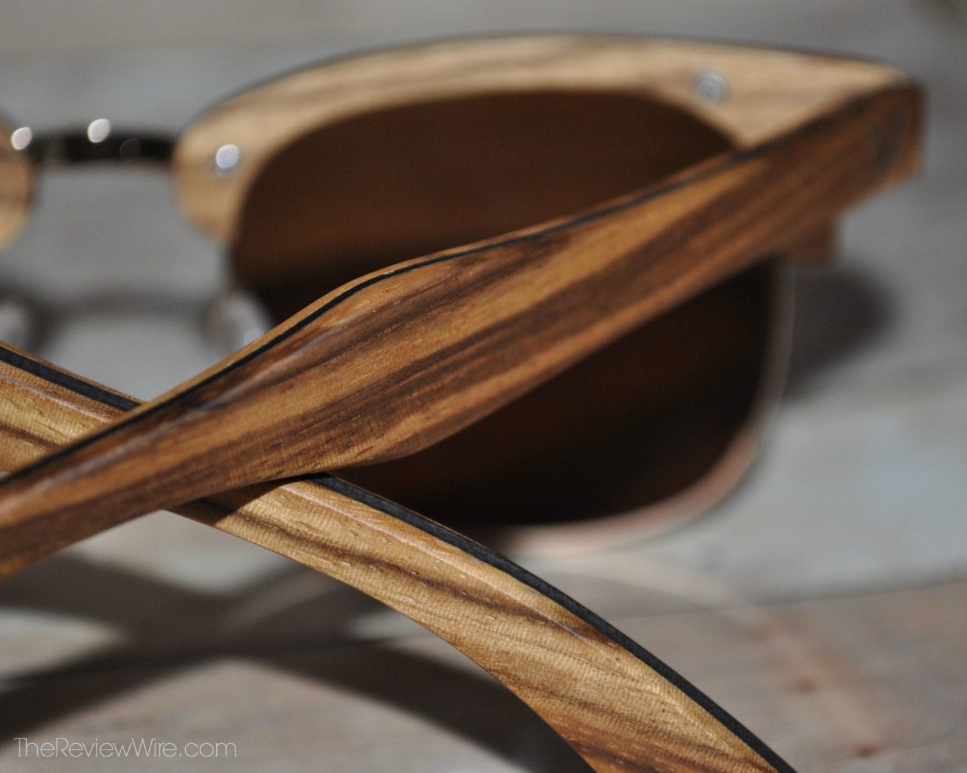 Zylina Sunglasses from the Antillia Collection Up close view of Zebra Wood