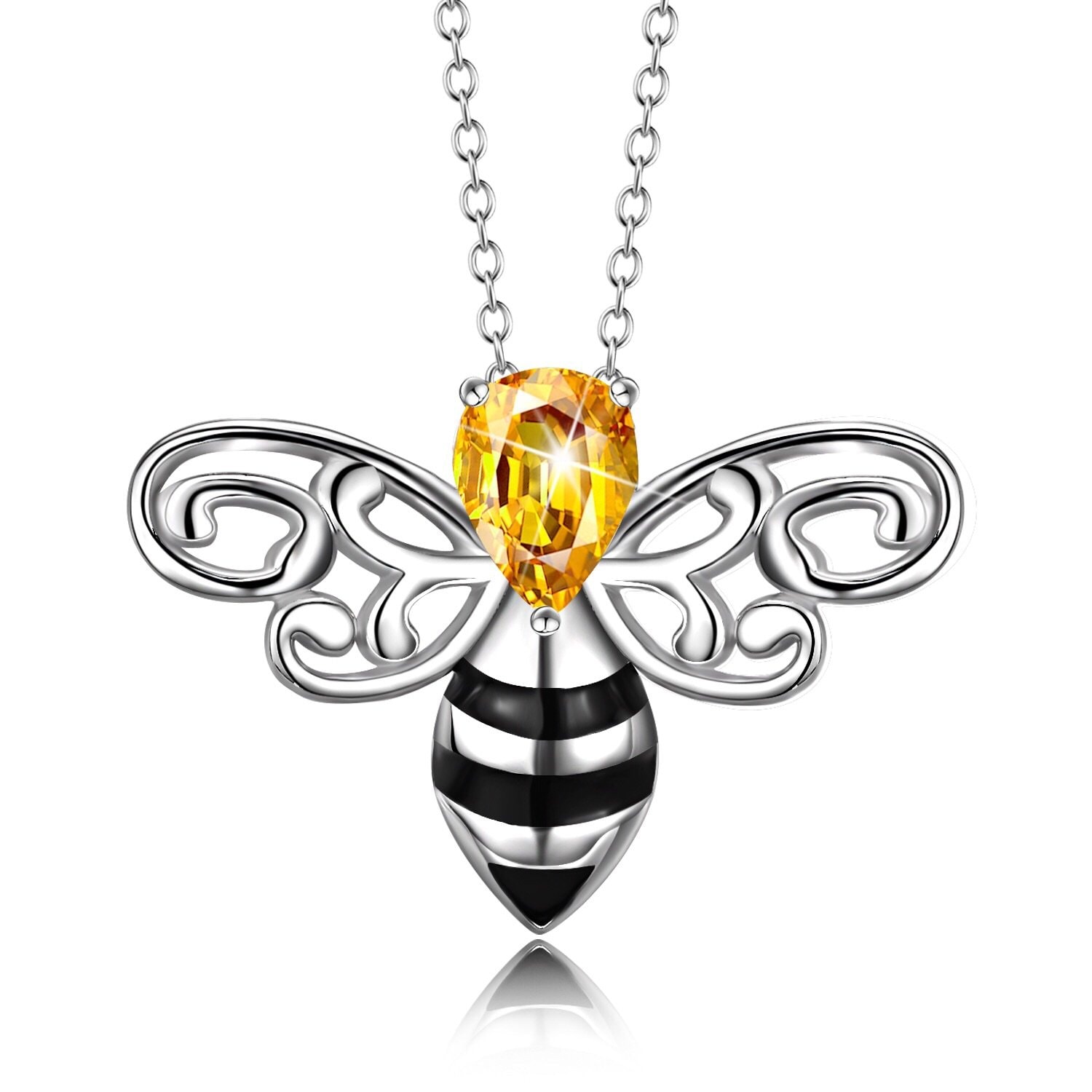 Honeybee Rhinestone Sterling Silver Necklace