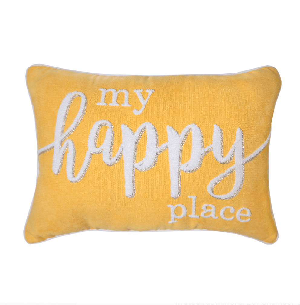 My Happy Place Yellow Pillow