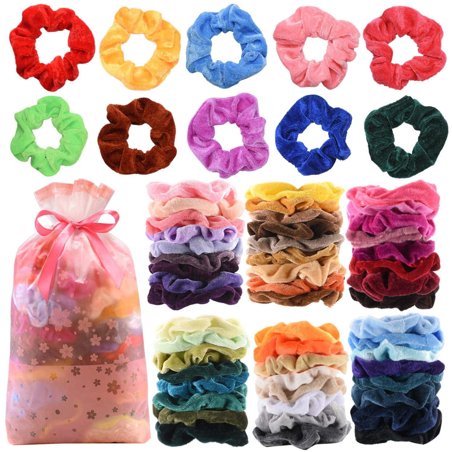 60 Pcs Premium Velvet Hair Scrunchies