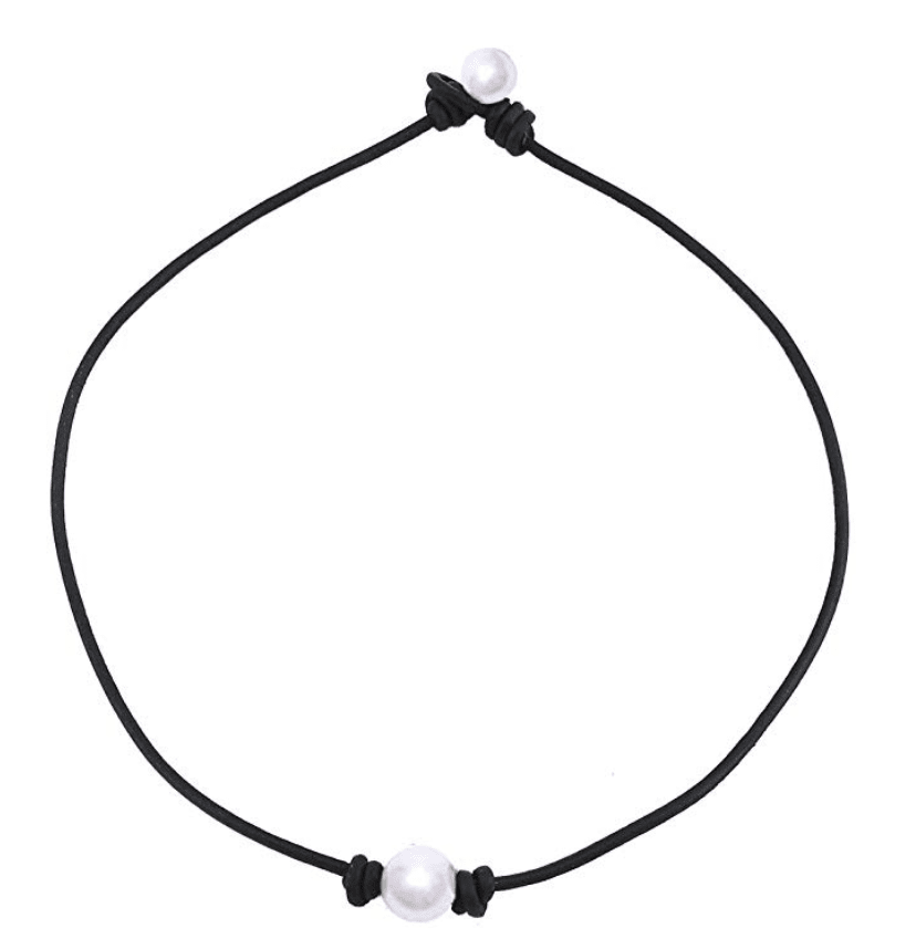 Charming Collection Single Cultured Freshwater Pearl Leather Choker