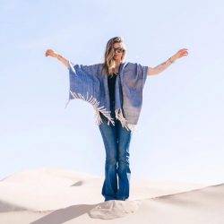 The Review Wire Holiday Gift Guide 2020: Mar Y Lana: Navy Herringbone Open Front Poncho