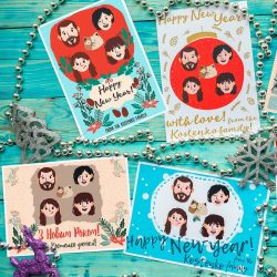 Custom Illustrate Christmas Card Family Portrait Cards