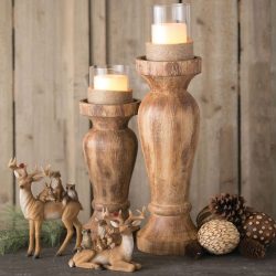 Rustic Farmhouse Wooden Candleholder Set