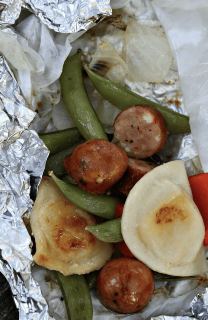 Midlife Healthy Living Sausage Pierogie Campfire Foil Packets