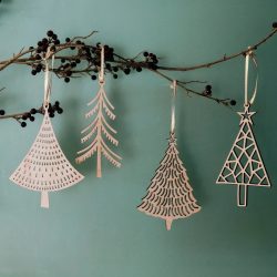 Set of Wood Tree Christmas Ornament