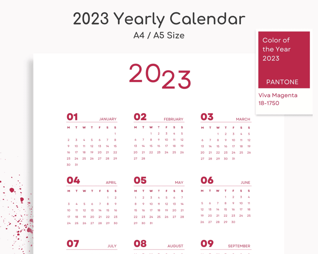 2023 Viva Magenta Yearly Calendar