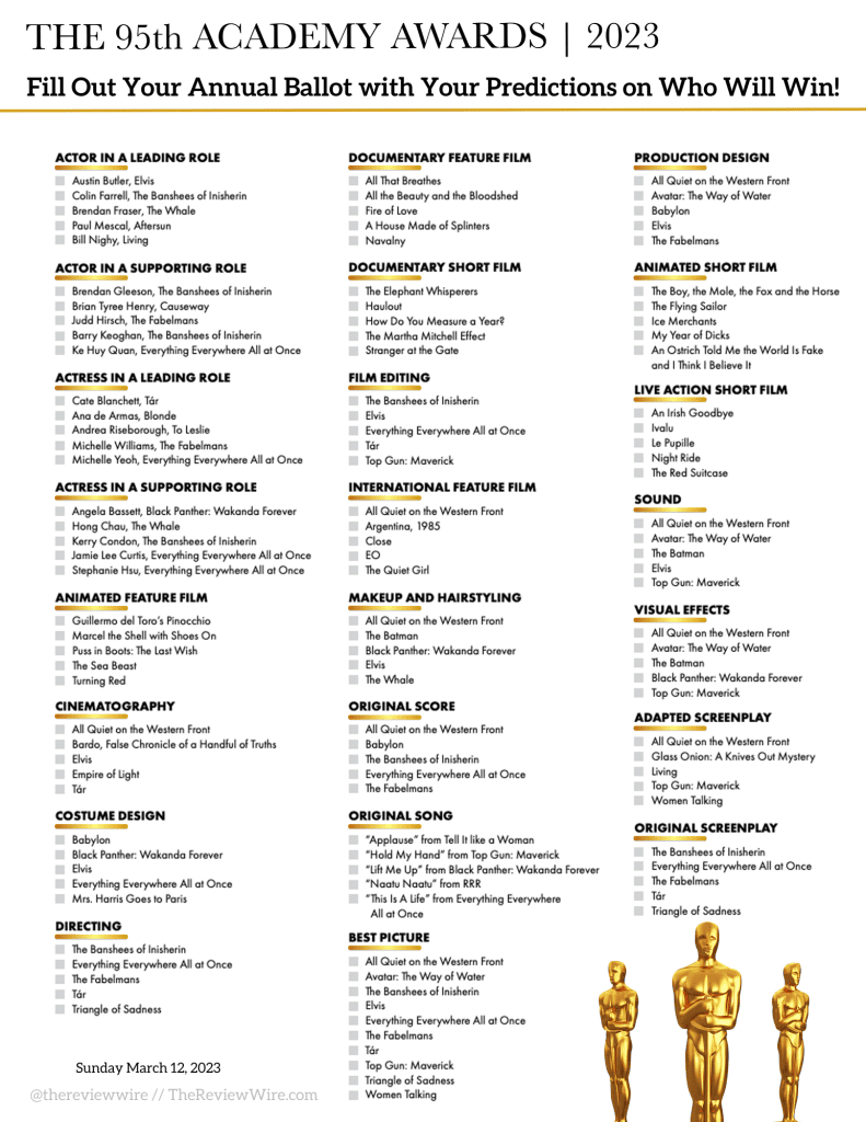 The Review Wire: Printable 2023 Oscar Ballot: The Complete List