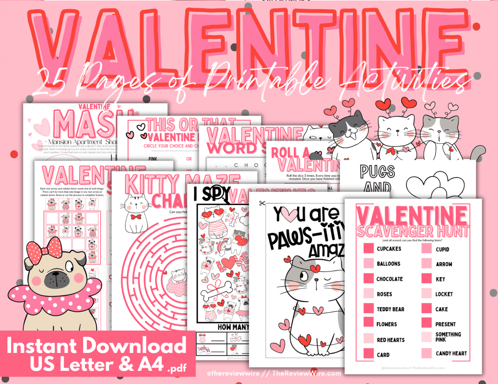 The Review Wire Pugs & Kisses Valentine Activity Pages