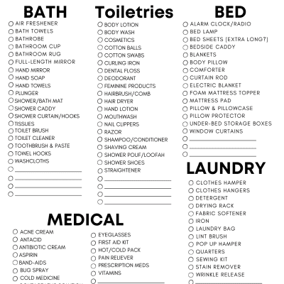 College Dorm Checklist