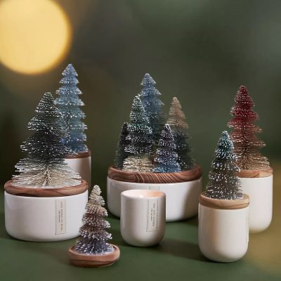 Frosted Bottle Brush Tree Candle