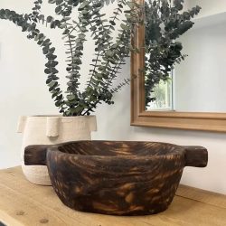 Season and Stir Charred Finish Paulownia Wood Oval Bowl