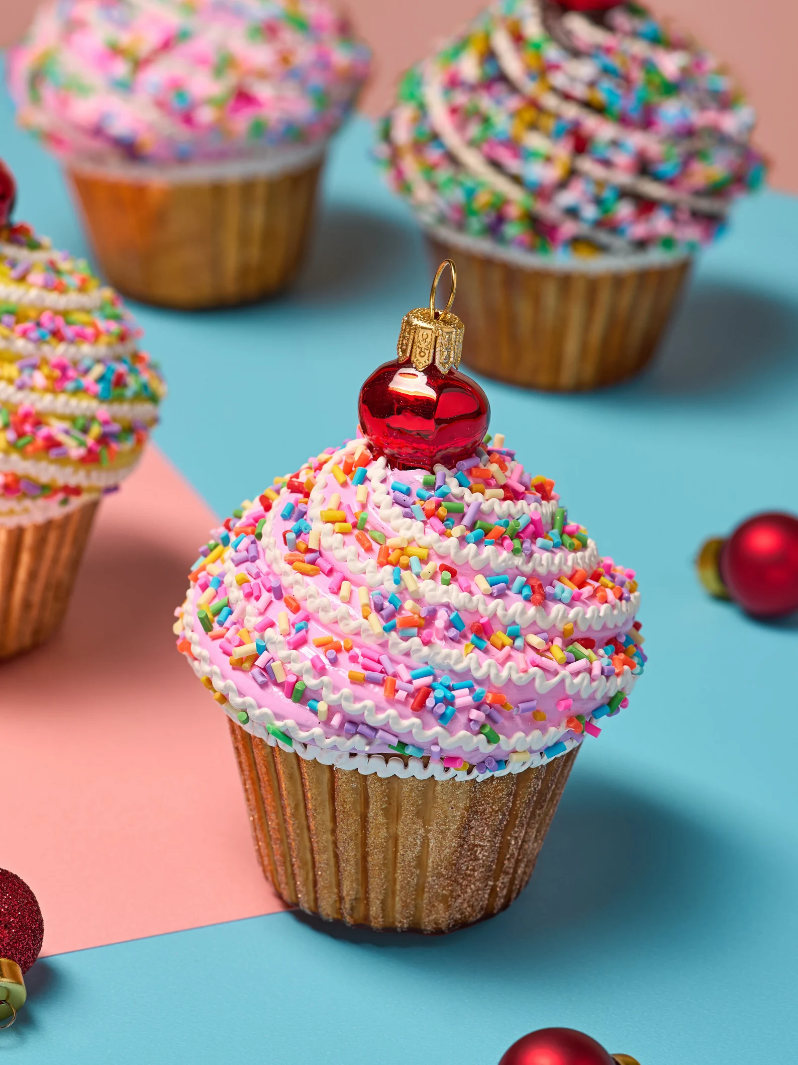 Cupcake with Cherry on Top Glass Christmas Ornament