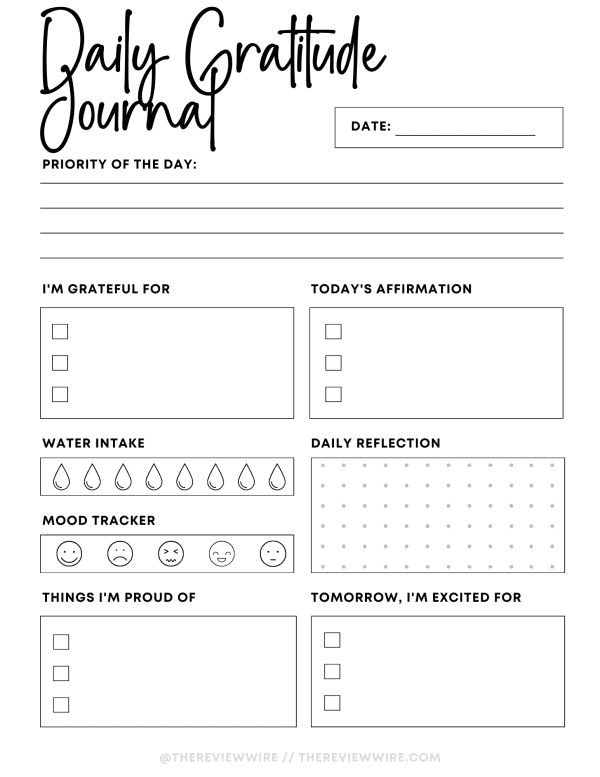 The Review Wire: Daily Gratitude Journal Page