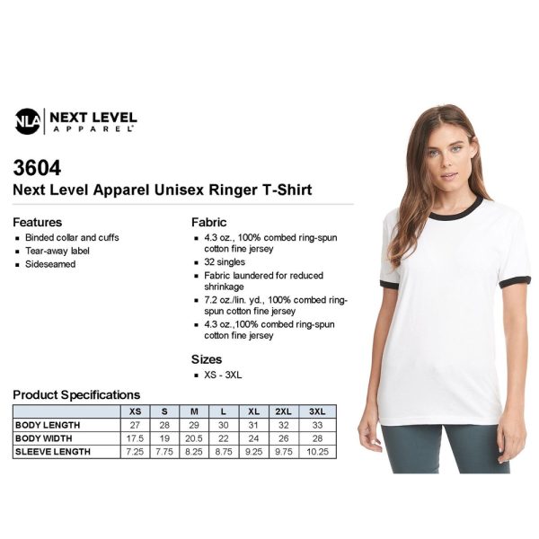 Next Level 3604 Ringer T-shirt Sizing