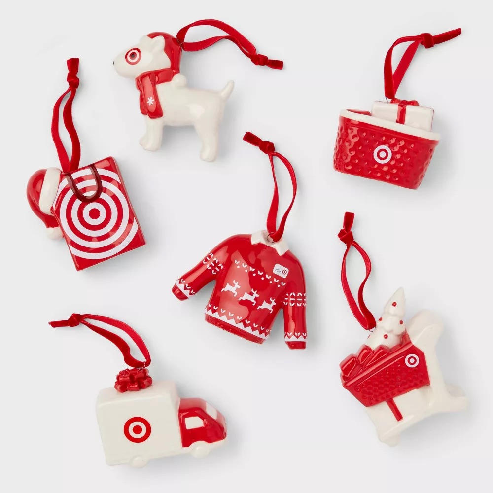 Red White and In Love with These Target Exclusives 2024: Ceramic Target Christmas Tree Ornament Set Red/White