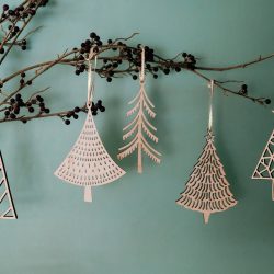 Set of Wood Tree Christmas Ornament