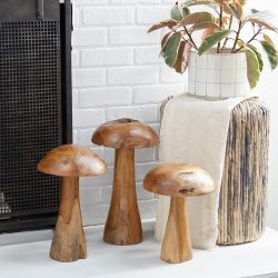 Teak Wood Mushroom Handmade Decorative Sculpture