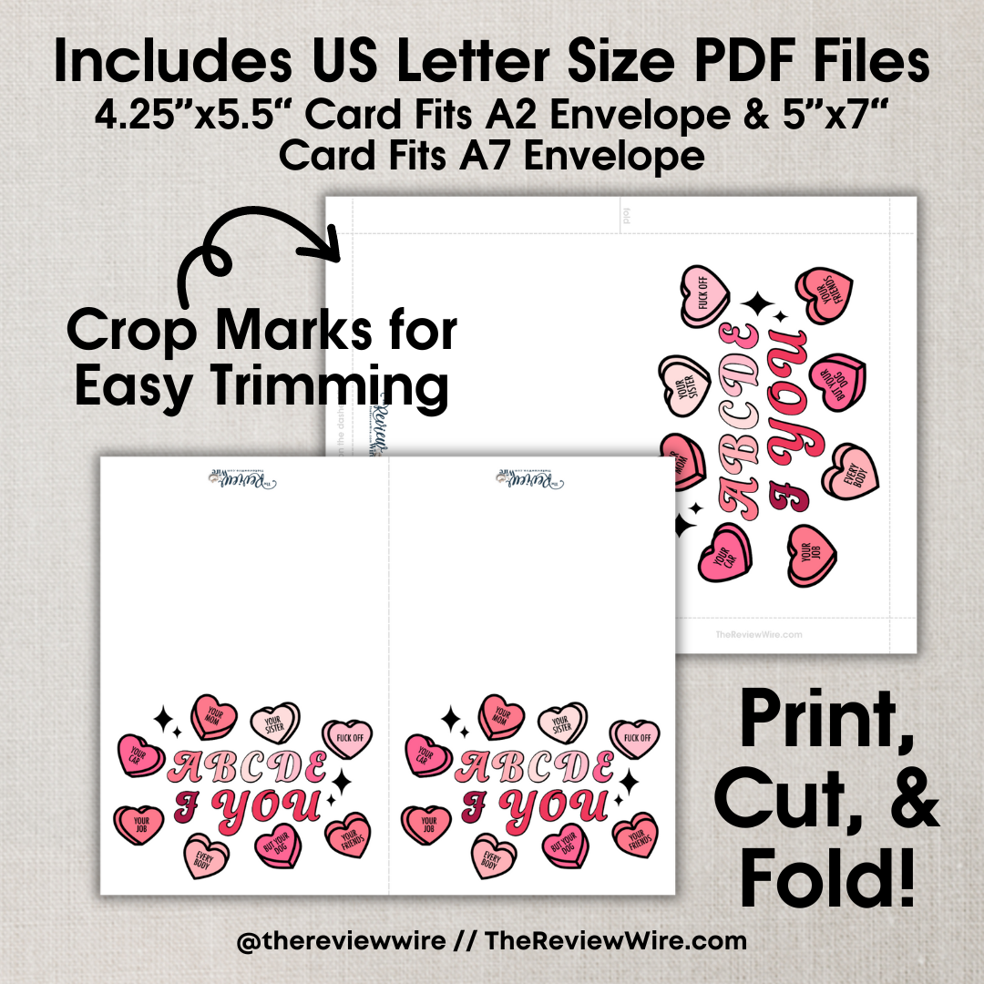 ABCDEFU Printable Valentine Card 2 ABCDEFU Card Sizes